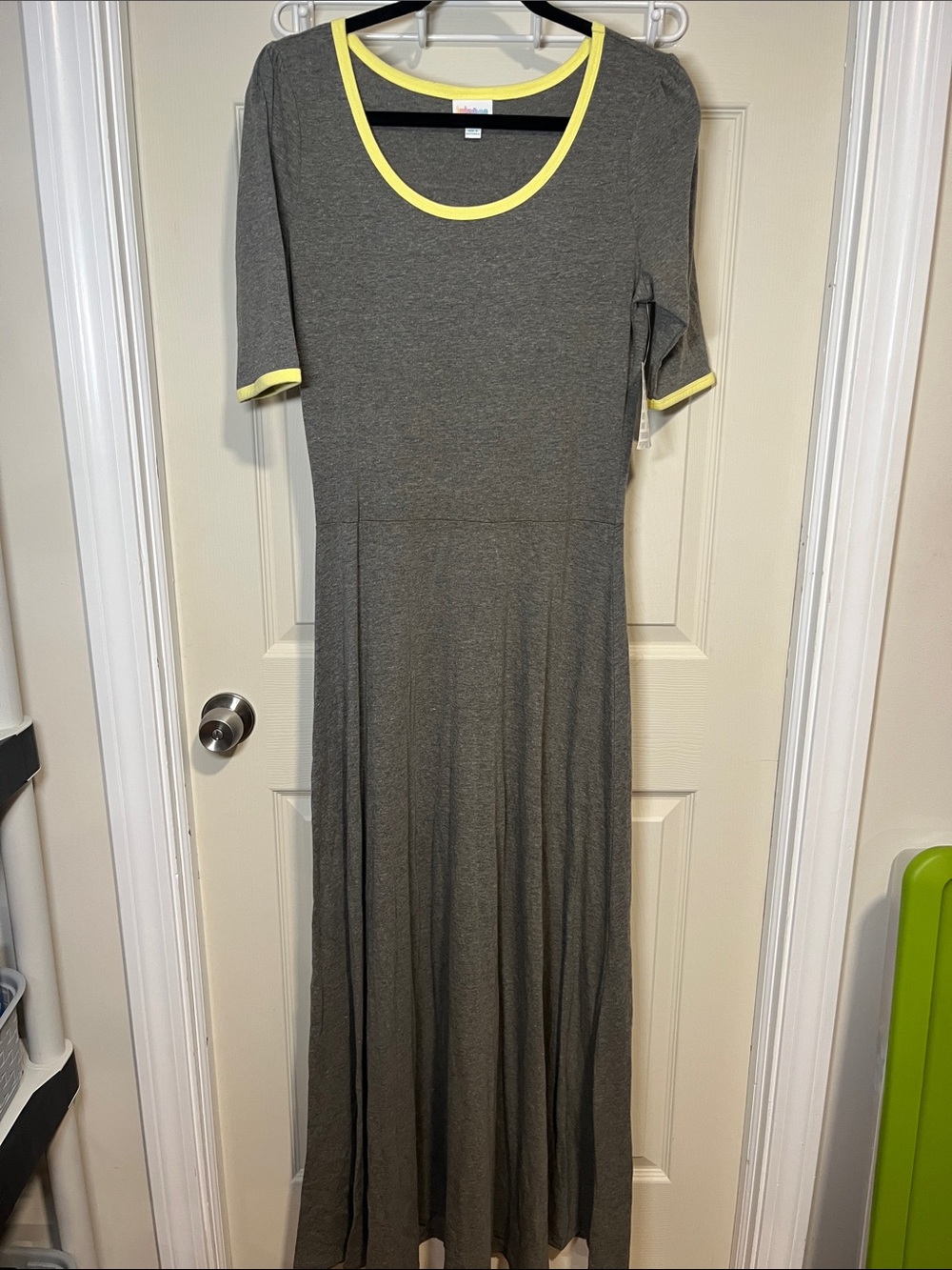 LuLaRoe Gray Maxi Dress with Yellow Trim